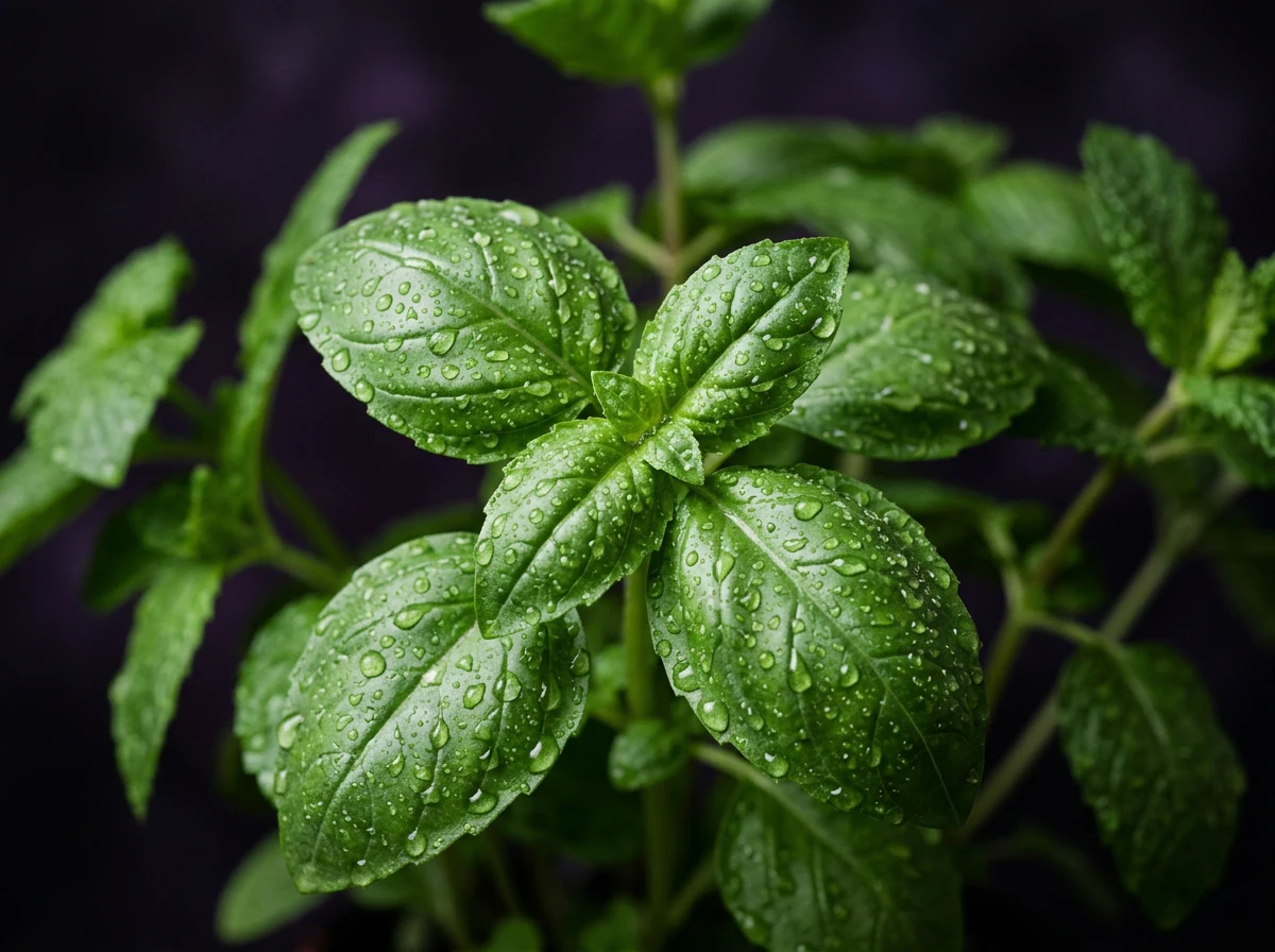 Close-up van verse groene kruiden met waterdruppels - plantaardig extract concept